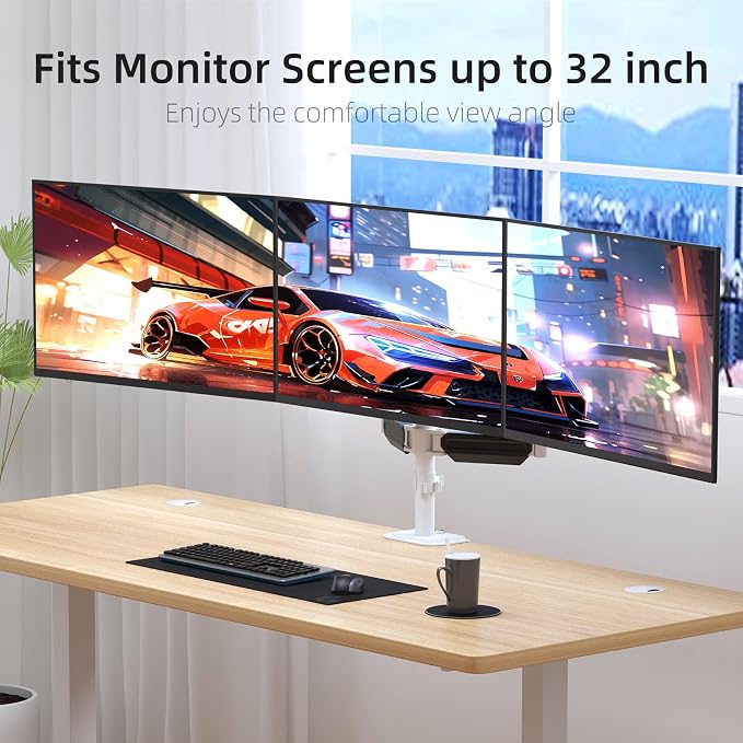 suptek Triple Monitor Mount for Most 17 to 32 inch Screens,Gas Springs Adjustment Triple Monitor Desk Mount Stand with Clamp & Grommet Kit,White(MDX003W) - Image 5