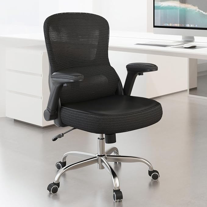 400LB Office Chair: Mesh Ergonomic Desk Chair Comfy with Lumbar Support | Computer Chair Ergonomic Gaming Chairs for Adults with Wheels&Flip up Armrests-Swivel Executive Task Chairs (Leather-Black) by Veratric