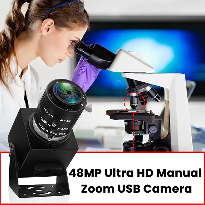 48MP 8K Ultra HD USB Camera, 3.6-10mm 3X Manual Zoom Lens, Plug and Play Close-up Webcam for Lightburn, Laser Engraver, Document Scanning & Face Recognition - Image 5