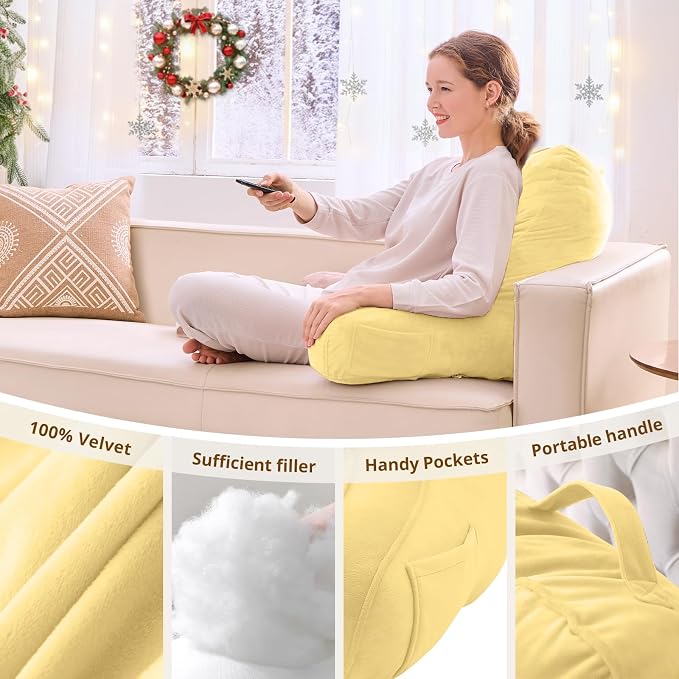 Sasttie Reading Pillow for Bed, Back Pillow for Sitting Up, Light Yellow | 21" Backrest Support Cushion for Couch, Sofa, and Floor, Dorm Essentials, OEKO-TEX, Adjustable Down Alternative Fill - Image 5