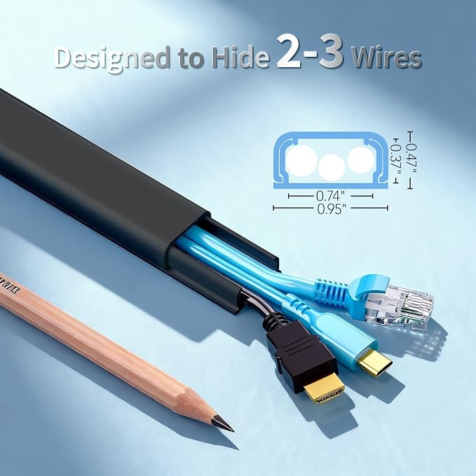 Cord Hider Kit, 70.8in Cord Covers for 2-3 Wires on Wall, Paintable Cable Hider Wire Covers for Cords on Wall, Self-Adhesive Cord Hider for Wall Mount Tv to Hide Cords, W0.94 H0.47in, Black - Image 2