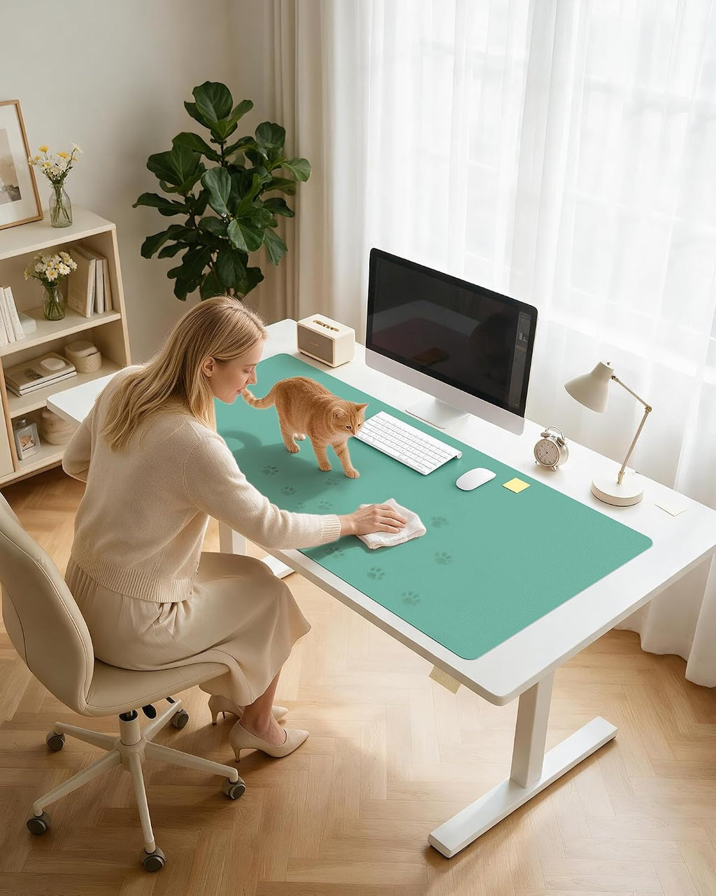 YSAGi Leather Desk Pad Protector, Office Desk Mat, Large Mouse Pad, Non-Slip PU Leather Desk Blotter, Laptop Desk Pad, Waterproof Desk Writing Pad for Office and Home (Green-Blue,55" x 24") - Image 9