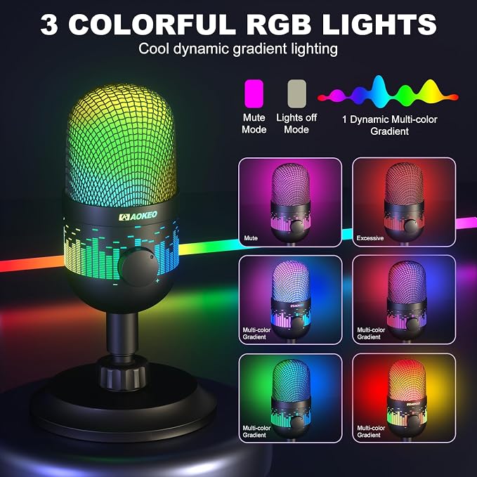 USB Gaming Microphone, Condenser Microphone for PC/MAC/PS4/PS5/Phone-Cardioid Mic with RGB Lighting - Image 3