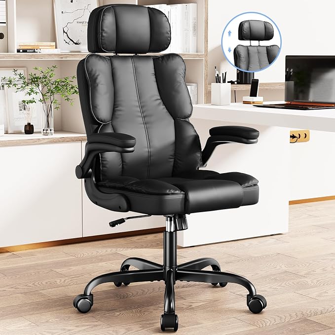 Kensaker Managerial Executive Chair with Adjustable Headrest | High Back Lumbar Support Computer Chair PU Leather Chairs Comfy with Double Padding & 135° Rocking for Home Office, Black - Image 7