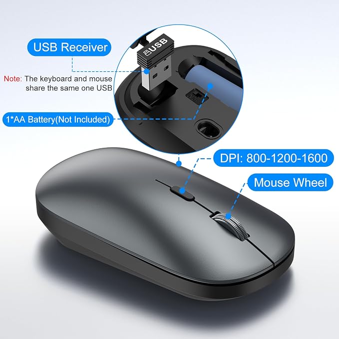 Wireless Keyboard and Mouse Combo, Ultra Slim Full Size Silent Keyboard | Quiet scissor switch keys, ultra slim design, 3 DPI adjustable mouse, 2.4GHz USB, for Computer,Windows, Mac, Laptop, PC - Image 6