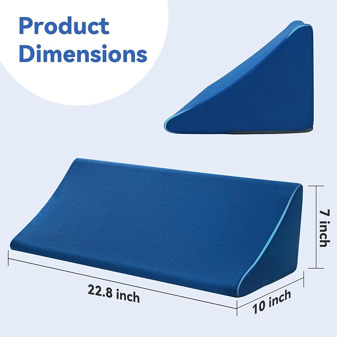 Vekkia Wedge Pillow for Side Sleeping, Back Support with High-Density Foam | Pillow Wedge for Side Sleeper for Pregnancy Support, Back Pain, Preventing Bedsores, Surgery Recovery, Removable Cover, Blue - Image 2