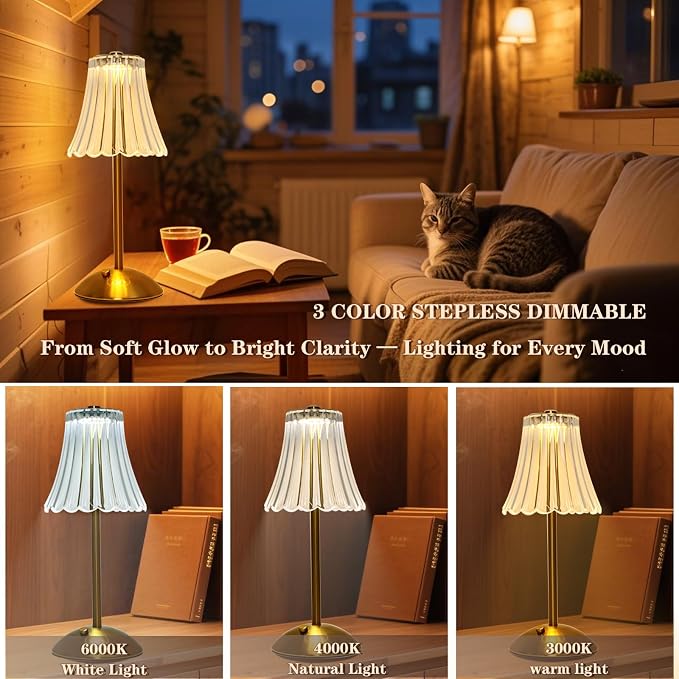 2 Pcs Cordless Rechargeable Table Lamp, Touch Dimming, 3 Color Modes | 5000mAh Battery Power, Stepless Dimmable, Crystal Table lamp for Bedroom/Bar/Kitchen/Outdoor/Desk, Home Décor Gift - Image 3