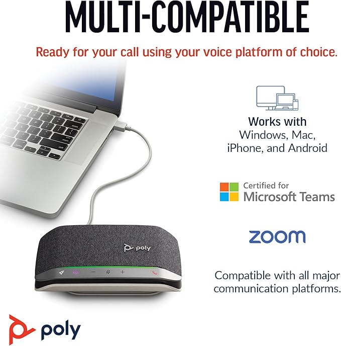 Poly Sync 20 USB-C Personal Portable Smart Speakerphone (Plantronics) – Long Battery Life – Noise/Echo Reduction -Works w/Teams (Certified), Zoom, PC, Mac, Mobile – Amazon Exclusive - Image 7