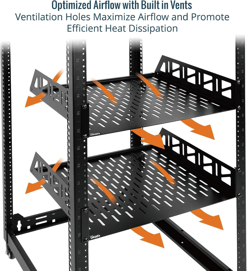 Tecmojo 2 Pack 2U Rack Shelf,19 inch Rack Mount Shelf 14 inch Depth,with Anti-Slip Stops,Server Rack Shelf and Network Shelf for 19 in Equipments, 55lbs Capacity of Vented 2U Shelf,Black,No Lip - Image 4