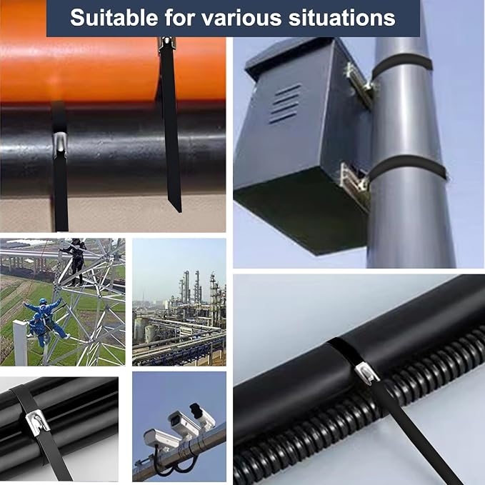 30PCS 11.8" Black Epoxy Coated Metal Zip Ties, Heavy Duty Self-Locking Stainless Steel, Corrosion Resistant for Harsh Environments, Ideal for Machinery, Vehicles, Farm, Cable & Pipe Binding - Image 7
