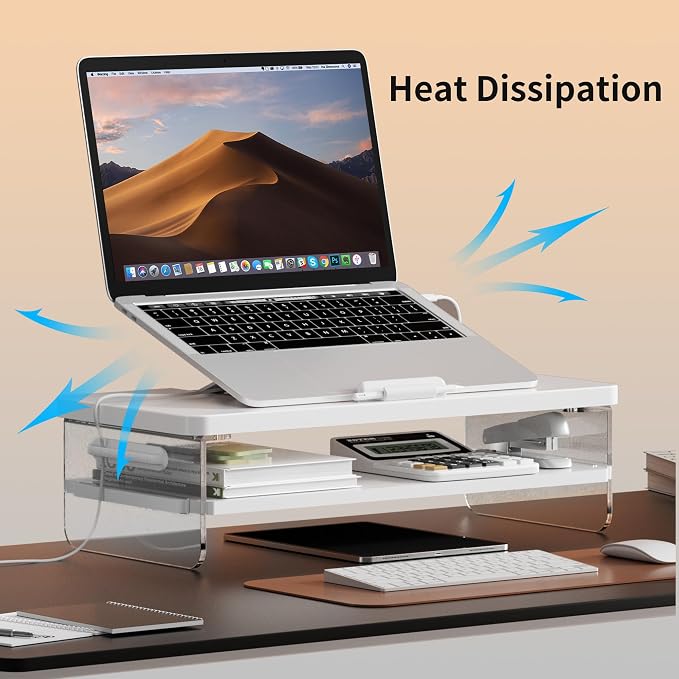 2-Tier Laptop Stand Adjustable Riser Holder,Ventilated Cooling Ergonomic | Computer Desk Organizer for 10-17.3" Notebook,Desktop Storage Compatible with MacBook,Dell,HP,Lenovo - Image 3