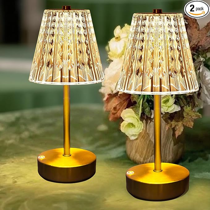 Set of 2 Rechargeable Table Lamps-Small Size Battery Powered Lamps-Cordless Desk Lamp for Restaurant Dinner Bathroom Kitchen Countertop Tabletop Ambient Lighting-Brushed Brass Gold Wireless Lamps by Unknown