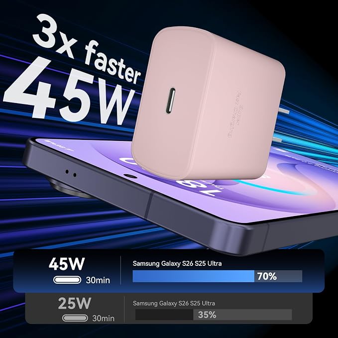 45W USB C Super Fast Charger Type C Charger Fast Charging Android Phone Charger Block with 10FT Type C Charging Cable for Samsung Galaxy S26 Ultra/S26/S26+/S25/S25 Ultra/S25+/S24 Ultra/S23 Ultra/S22 - Image 2