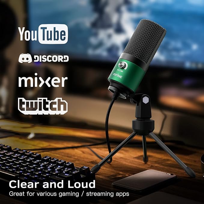 FIFINE K669 Green USB Condenser Microphone for Recording, Video Conference | Computer PC Mic with Gain Control, USB Cable for Streaming, Podcasting, Twitch, Discord - Image 5