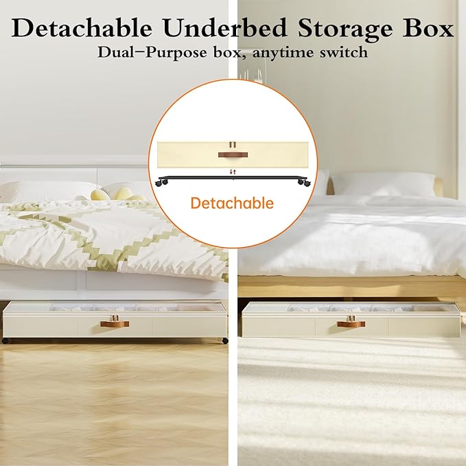 Yecaye 85 L Under Bed Storage with Wheels, 2 Pack Under Bed Storage Containers with Adjustable Dividers & Lids, Large Rolling Underbed Organizer Bins Drawers for Clothes, Shoes, Blankets Toys, Beige - Image 5