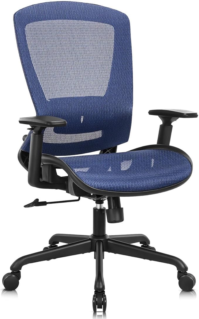 Mesh Office Chair,Ergonomic Computer Desk Chair,Sturdy Task Chair- Adjustable Lumbar Support & Armrests,Tilt Function,Comfort Wide Seat,Swivel Home Office Chair (Blue) by ELABEST