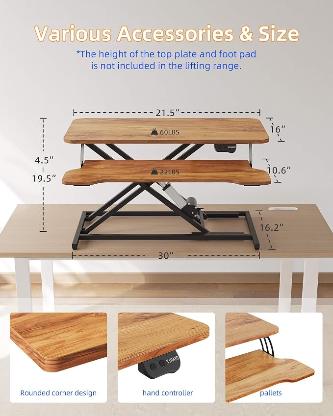 YIHAYO Electric Standing Desk Converter 32 inch, Sit to Stand Up Height Adjustable Desk Riser, Quick Sit to Stand Tabletop Dual Monitor Riser Workstation with Keyboard Tray, Rustic Brown - Image 2