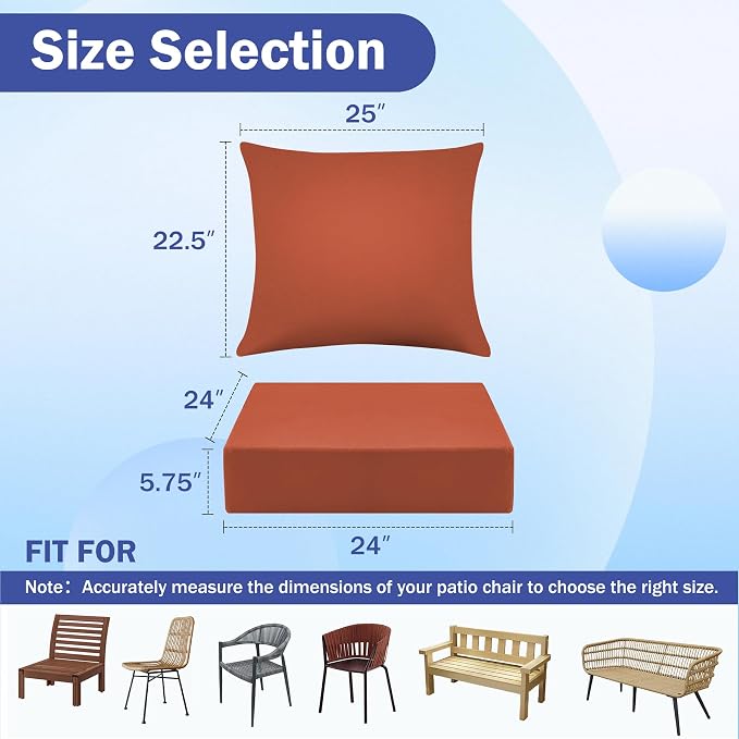 IASEAHK Outdoor Seat Cushion Set, Waterproof & Fade Resistant Patio Chair Cushions, Outdoors Cushion for Patio Furniture, 24 x 24 x 5.75 Inch, Outdoor Couch Cushions with Handle and Ties, Spice - Image 2
