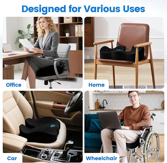 Seat Cushion, Non-Slip Memory Foam Chair Cushion for Taibone, Black/Large | Chair Pillow with Handles for Car Office Chair, Tailbone/Sciatica Easing& Post-Surgery Recovery Chair Cushion - Image 7
