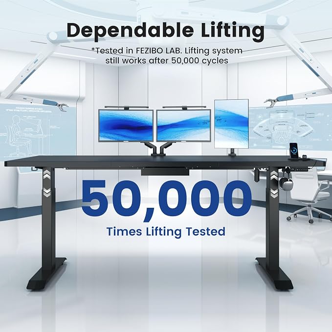 FEZIBO Standing Desk 83 × 37 Inch Electric Height Adjustable, Black | 1" Thick Large Adjustable Desk with Integrated Dual-Beam, Cable Management, Computer Desk for Home Office Workstation - Image 7