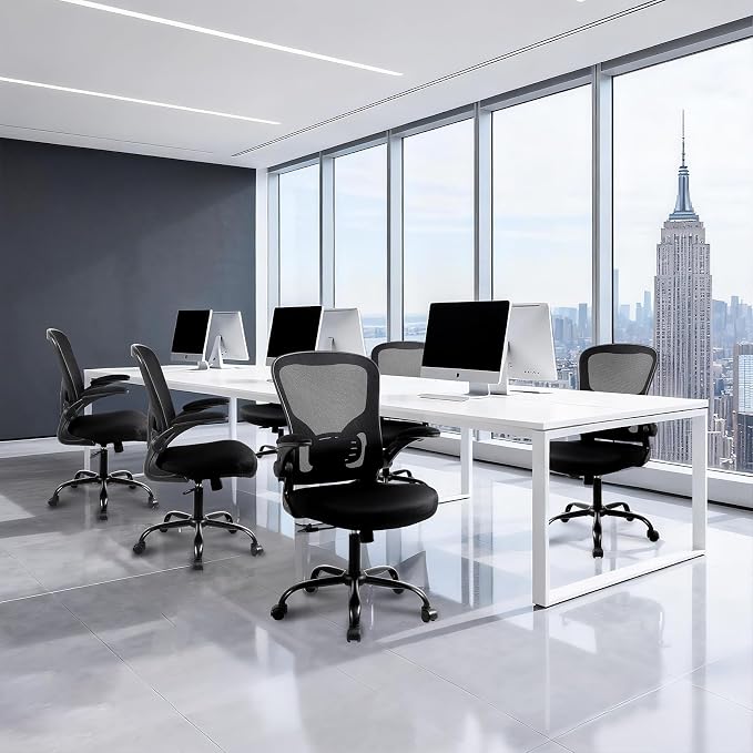 Flysky Mesh Office Chair, Ergonomic Computer Desk Chairs (Black, Set of 10) | Comfy/Comfortable Flip-up Arm Rests, Lumbar Support, Height Adjustable, 360 Degree Rolling Swivel for Home Office - Image 2