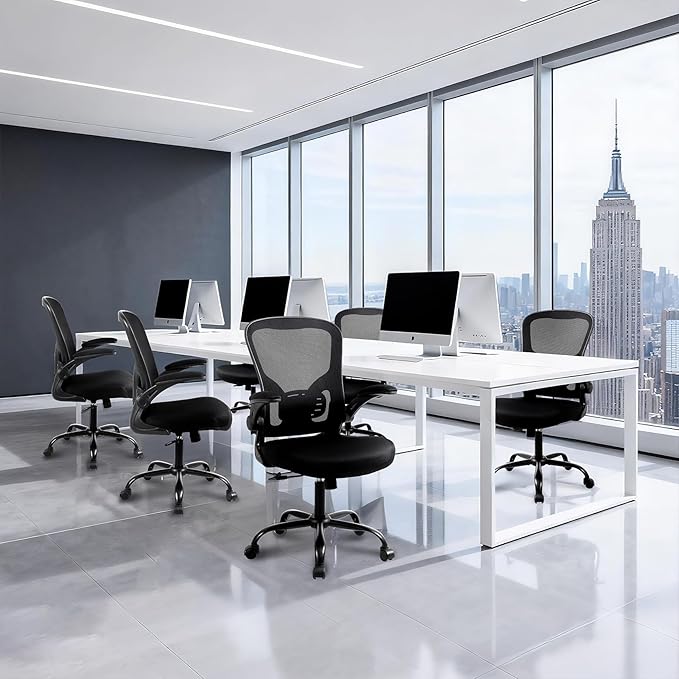 Flysky Mesh Office Chair, Ergonomic Computer Desk Chairs (Black, Set of 2) | Comfy/Comfortable Flip-up Arm Rests, Lumbar Support, Height Adjustable, 360 Degree Rolling Swivel for Home Office - Image 2