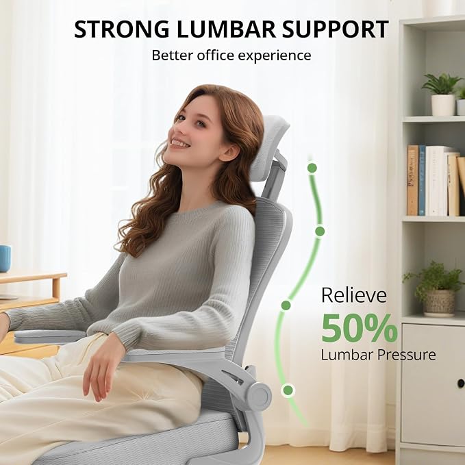 Office Chair|330LBS Capacity Ergonomic Desk Chair | High Back Computer Chair,Long Hours Comfortable,Rolling Swivel,Flip-up Armrests,Home Office - Image 3
