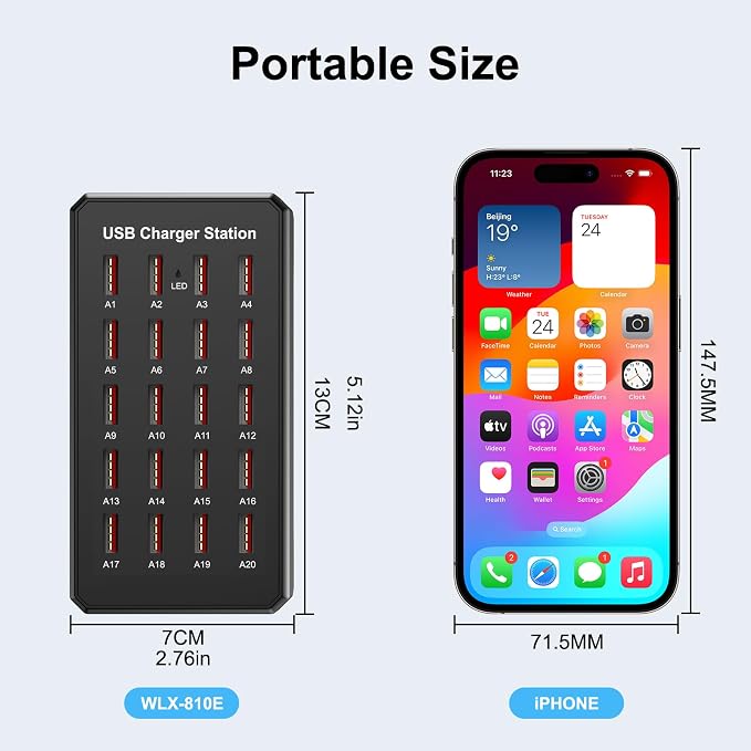 100W 20-Port USB Charging Station for Multiple Devices | USB Charging Hub Compatible with iPhone, Android Tablet and More-Desktop Charger for Home, Office & Entrepreneur - Image 5