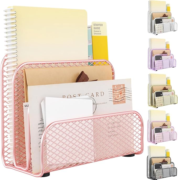 gianotter Mail Organizer Countertop | Mail Sorter with 3-Slot Mail Holder Letter Holder for Desk Bill Organizer for Office Receipts and Letter Storage(Rose Gold) by gianotter