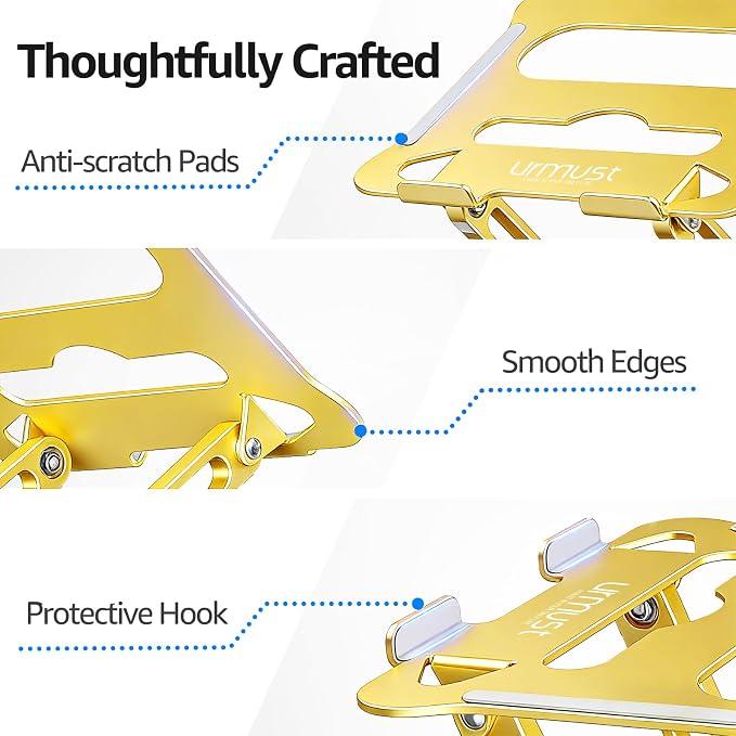 Adjustable Laptop Stand for Desk, 10-15.6“ Laptop Riser, Gold | Sturdy Aluminum Foldable Stand, Heat-Dissipation Design, Ergonomic Holder Fits MacBook/Dell/HP/Lenovo for Home/Office. - Image 7