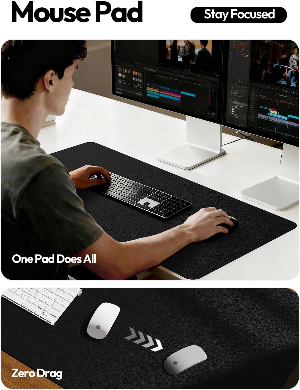 YSAGi Leather Desk Protector, Office Mat, Large Mouse Mat, Non-Slip PU Leather Blotter, Laptop Desk Mat, Waterproof Writing Pad for Office and Home(Black, 63" x 17.2") - Image 4
