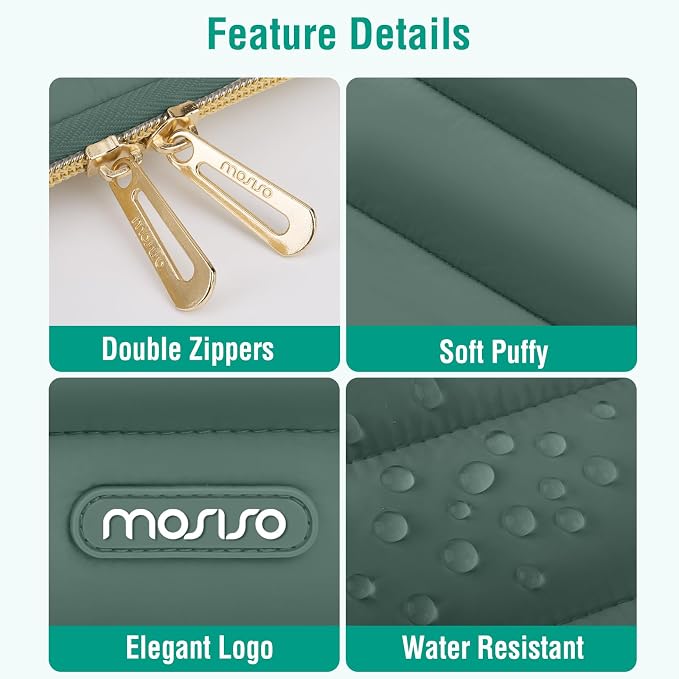 MOSISO Laptop Case 13.3 inch,13-13.3 inch Puffy Laptop Sleeve Carrying Case | Compatible with MacBook Neo/Air 13.6/Pro 13/14, HP Dell ASUS Lenovo, Polyester Horizontal Bag with Small Case,Emerald Green - Image 3