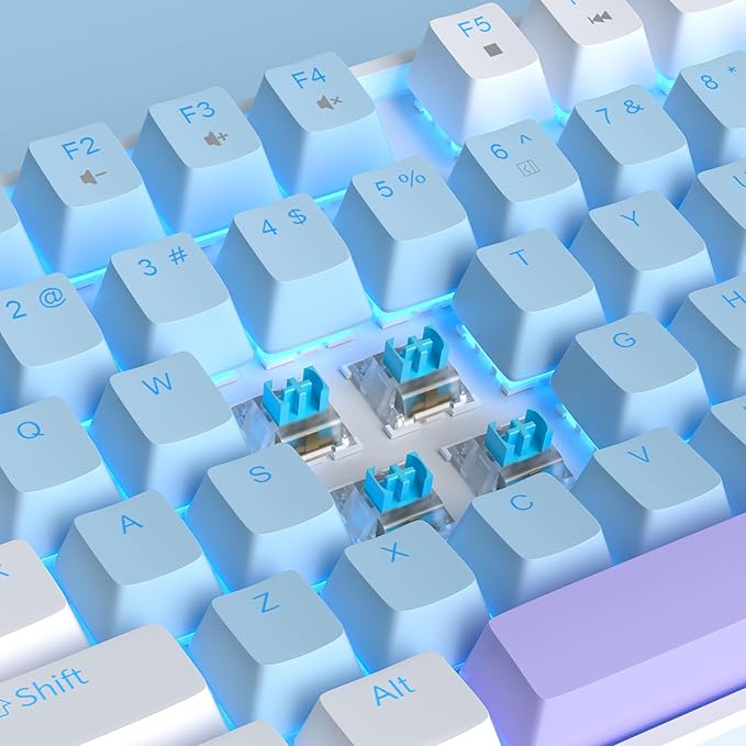 MageGee 75% Mechanical Gaming Keyboard, Blue Switch, LED Blue Backlit, 87 Keys Compact TKL Wired Keyboards for Windows Laptop PC Gamer - Blue/White - Image 2