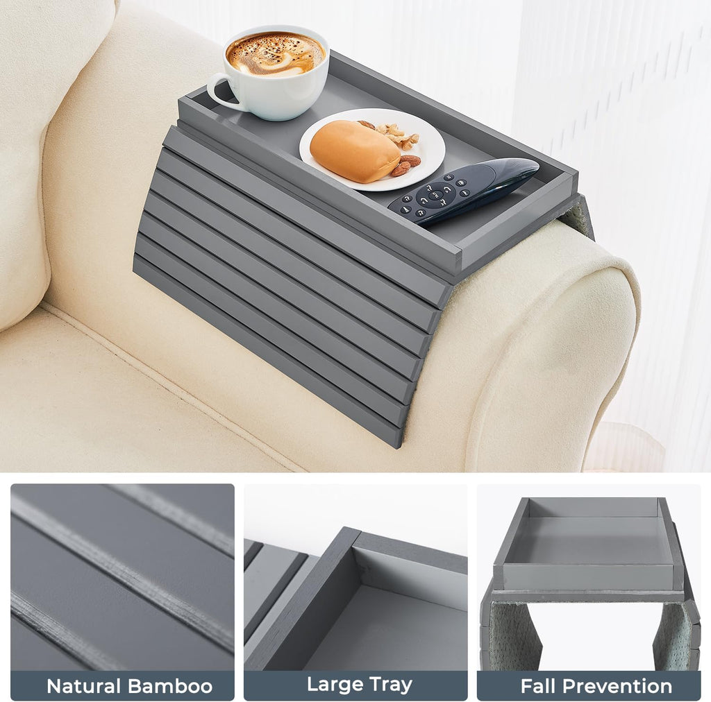 Bamboo Sofa Arm Tray, Anti Falling Couch Arm Tray Table, Foldable Couch Armrest Table, Portable Sofa Armrest Trays Cup Holder for Drink, Cups, Phone, Snacks, Remote - Image 7