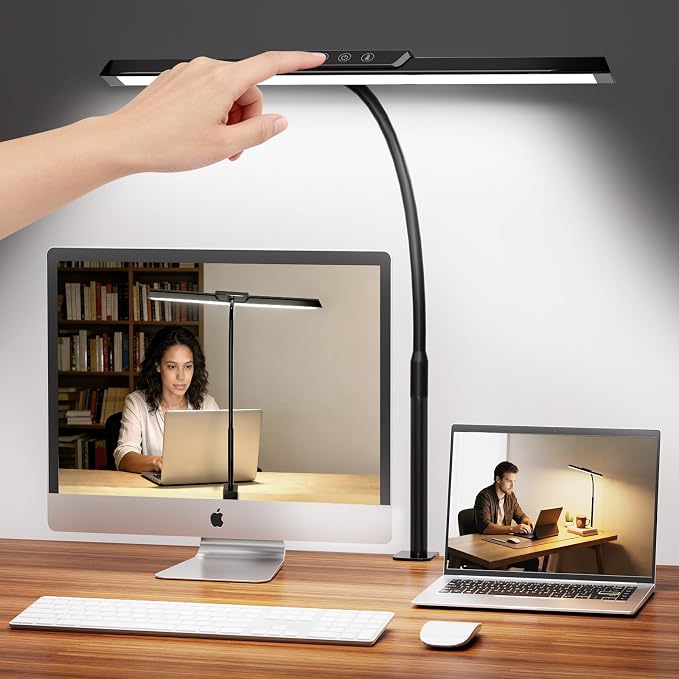 LED Desk Lamp with Clamp, Stepless Dimming Flicker-Free for Home Office | Architect Lamp, DC Adapter, 25 Modes, 12.8in Flexible Gooseneck, Eye-Friendly for Workbench & Reading by Unknown