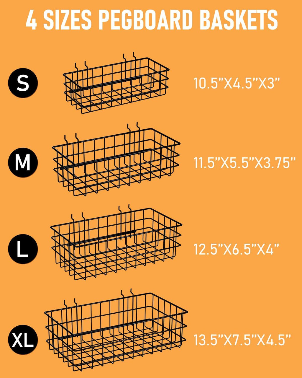 INCLY 4 Pack Pegboard Baskets Bins Set, Black Metal Pegboard Accessories - Image 4