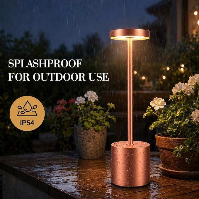 AUDLES Cordless Table Lamp, 5000mAh Rechargeable Lamp with Touch Control & Stepless Dimming, 3 Light Modes, IP54 Waterproof Portable Light for Dining Table, Patio, Bathroom, Power Outage (Rose Gold) - Image 7