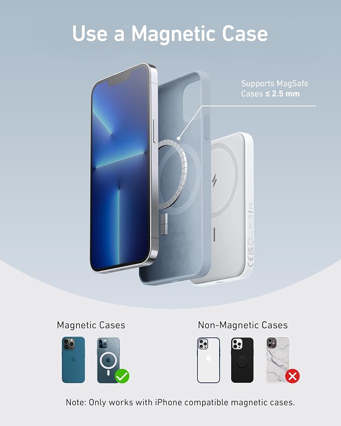 Anker 621 MagGo Power Bank, 5,000mAh Magnetic Portable Charger | Travel Essential Battery Pack with USB-C Cable, Compatible with iPhone 16 / 15 / 14 / 13 / 12 Series - Image 6