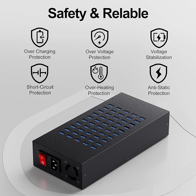 50 Port 200 Watt (40A) USB Charging Station, High Power Fast Charger Block | Multiple Desktop Charging Station with Smart IC Protection, Suitable for Hotels, Schools, Offices & Retail Stores - Image 4