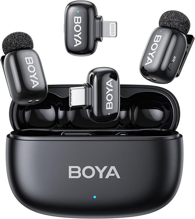 BOYA mini 2 Wireless Lavalier Microphone for iPhone 5-17 & Android Phone | AI Noise Cancellation, 48kHz/24bit, 30H Battery with Charging Case for Video Recording, Vlogging, Live Streaming, Interviews by BOYA