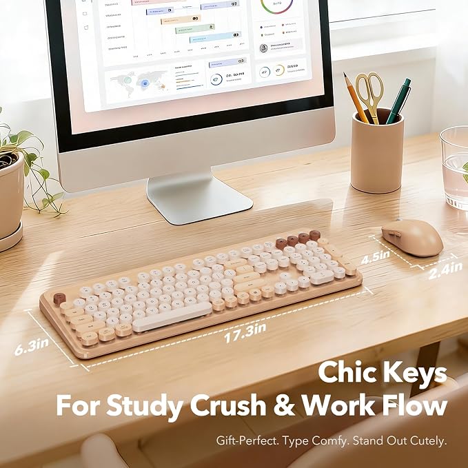 Trueque Wireless Keyboard and Mouse Combo, Milk Tea Beige Typewriter Style - Image 8