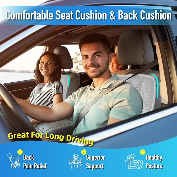 Lofty Aim Car Seat Cushion with Back Support Pillow, Driver Seat Cushion | Lumbar Support & Seat Cushion, Memory Foam Seat Cushion for Pain Relief, Butt Pillow for Car, Breathable 4D Mesh Gray - Image 3