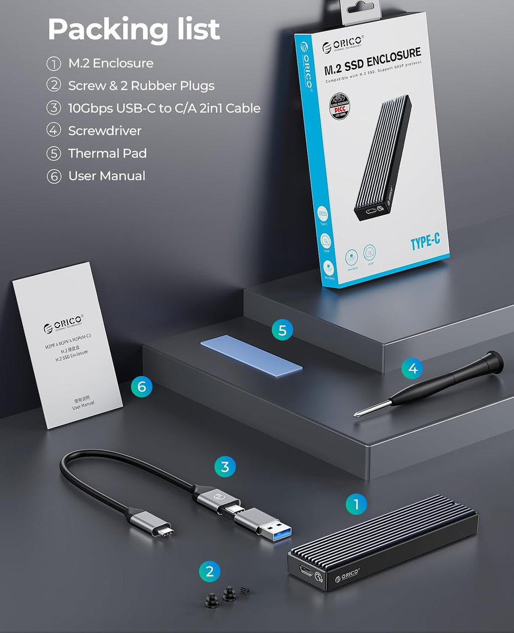 ORICO M.2 NVMe SSD Enclosure, USB 3.1 Gen 2 (10 Gbps) PCIe External Adapter NVMe Case for 2230/2242/2260/2280 M.2 SSD up to 8TB, UASP Supported - M2PV - Image 8