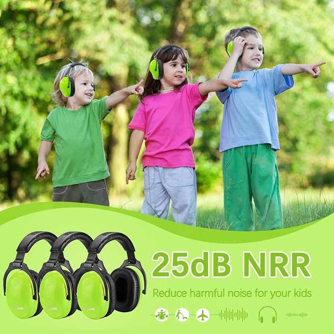 ZOHAN Kids Ear Protection 3 Pack, 25dB NRR Noise Cancelling Headphones for Kids, with Pillowy Pads, for Monster Truck, School, Autism, Sensory, Fireworks, Concerts, Events (Green*3) - Image 3
