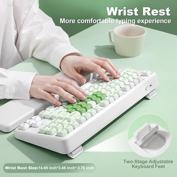 YUNZII B87 TKL Wireless Mechanical Keyboard (Matcha Heart, MilkV2) | QMK/VIA, Wrist Rest, CreamyTyping, Cute MOA Keycaps, Gasket Mount, Hot Swap, RGB Backlit, NKRO, BT/2.4G/USB-C, for Win/Mac - Image 9