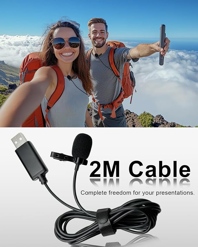 USB Type-A Microphone Lavalier Lapel Clip on Mic with 6.7ft Cable for Laptop Computer PC, Streaming Conferencing,Interview, Singing, Skype, MSN, Audio Video Recording,Clear & Natural Sound,Black - Image 7