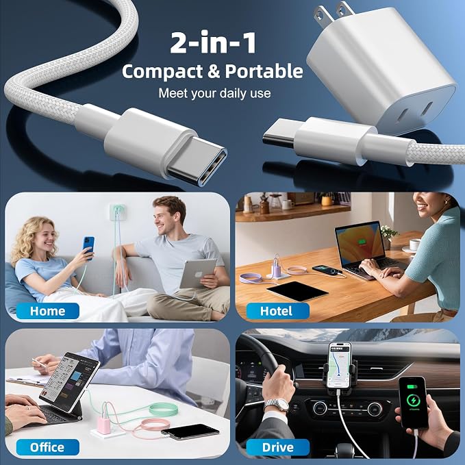 FONKEN for iPhone 17 16 15 Charger Fast Charging (4-Pack) 20W | Dual Port USB C Wall Charger Block with 6FT Type C Charging Cable for iPhone 17 16 Pro Max/Plus/Pro Max/iPad/Android Phone - Image 7