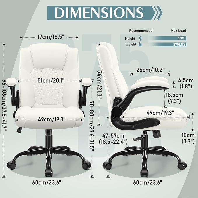 Leather Office Chair, PU Home Computer Desk Chairs with Ergonomic Back Support, 360°Swivel Free，Small Gaming Chair with Wheels and Adjustable Armrests, for Short People Use - Image 3