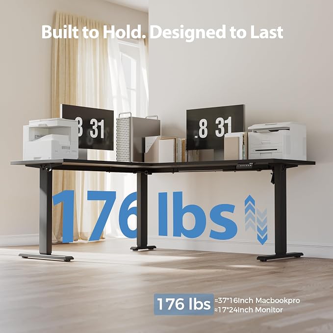 Agilestic L Shaped Electric Standing Desk Adjustable Height, 75 Inch, Black | Electric Height Adjustable, Spacious Corner Desktop, Sturdy Steel Frame, Memory Presets, 176 lbs, Splice Board - Image 6