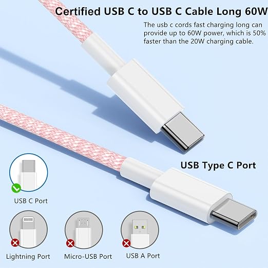 USB C to C Charger Cable 10ft, 60W Type C to C Fast Charging Cable Cord Long for Apple iPhone 17 Pro Max/17 Air/16 Pro Max/16 Pro/15 Plus/15 Pro Max/MacBook 2021/2020/2019,iPad Pro/Mini/Samsung Galaxy - Image 2